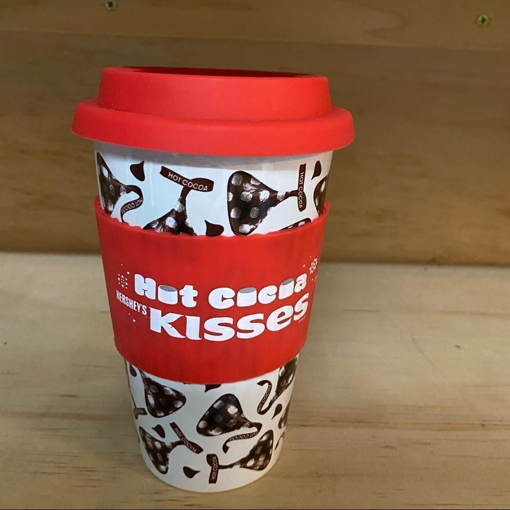 Hershey’s Kisses hot cocoa ceramic travel mug with silicone & lid